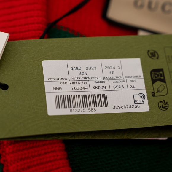 size XL - Gucci Striped V-neck Felted Wool Jumper Sweater Red Green - Picture 6 of 8